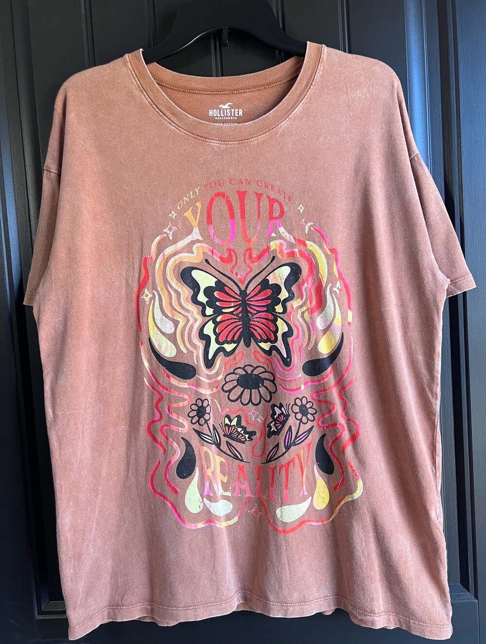 Hollister Graphic Tee Oversized Size S Brown Only You Can Create Your Reality